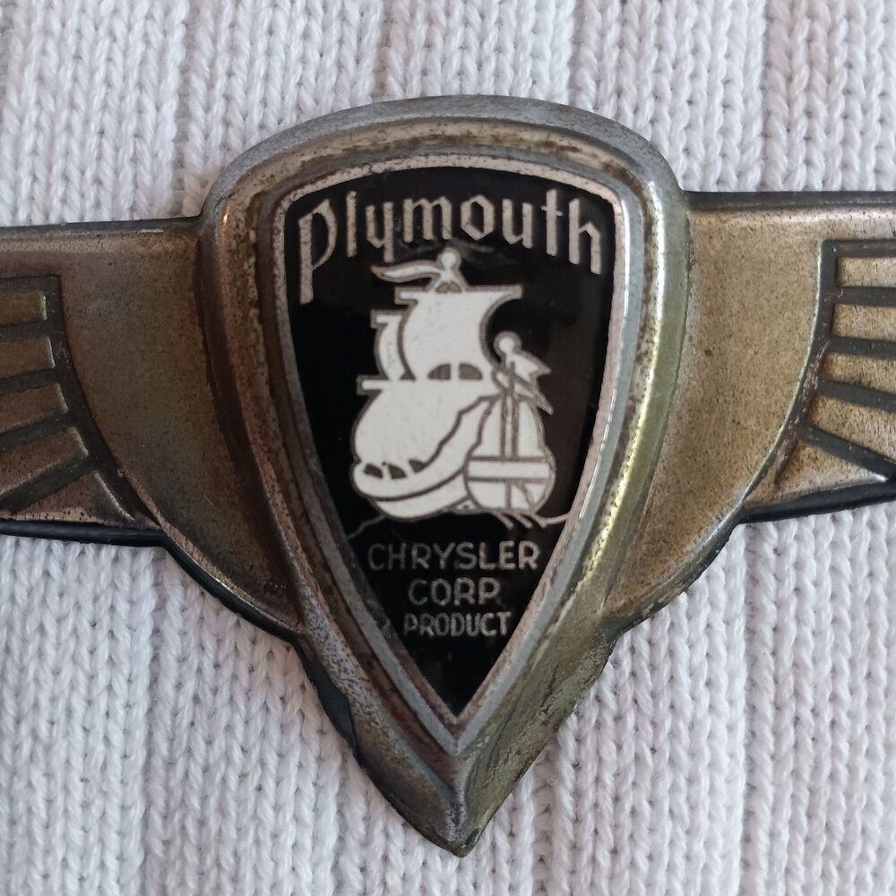 Vintage 1936-1938 Plymouth Trunk Lid Emblem,  winged design, Mayflower ship logo